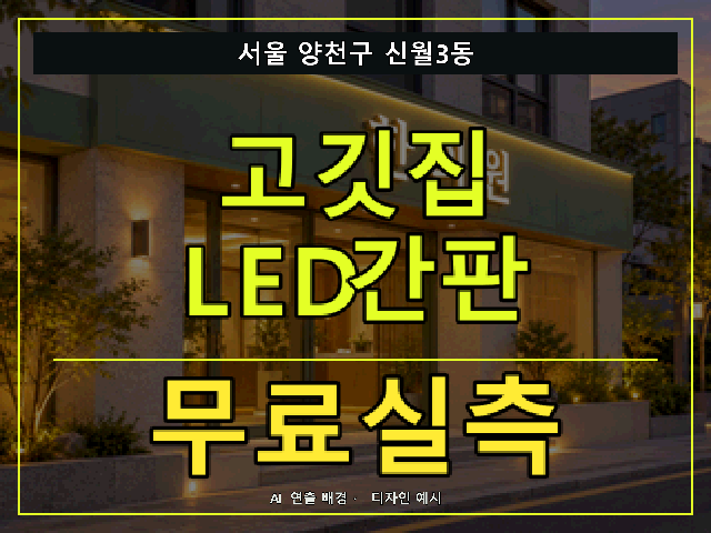 서울 양천구 신월3동 고깃집 LED간판 무료실측 안내 썸네일 · AI 연출 배경