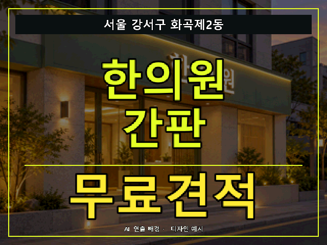 서울 강서구 화곡제2동 한의원 간판 무료견적 안내 썸네일 · AI 연출 배경