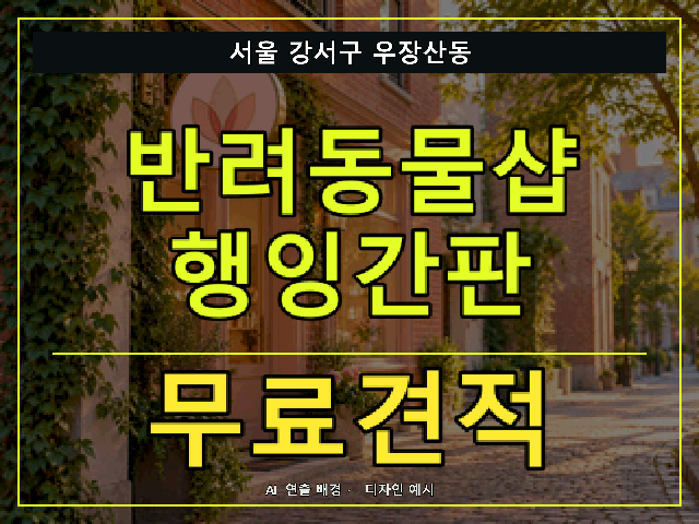 서울 강서구 우장산동 반려동물샵 행잉간판 무료견적 안내 썸네일 · AI 연출 배경