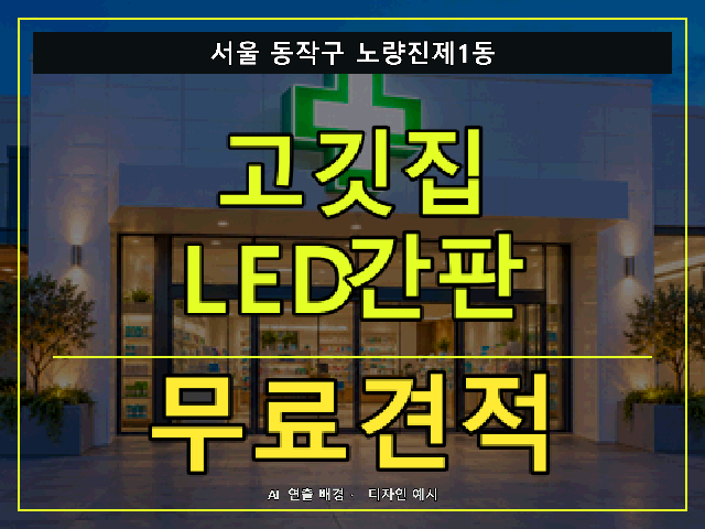 서울 동작구 노량진제1동 고깃집 LED간판 무료견적 안내 썸네일 · AI 연출 배경