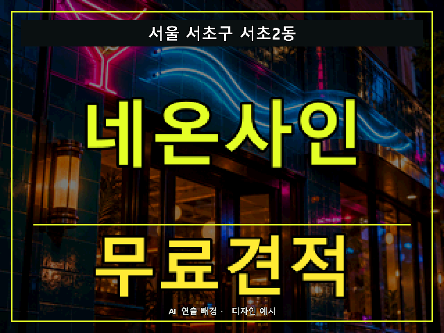 서울 서초구 서초2동 네온사인 무료견적 안내 썸네일 · AI 연출 배경