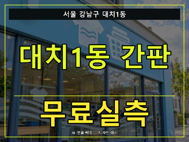 서울 강남구 대치1동 간판 제작 무료실측 안내 썸네일 · AI 연출 배경