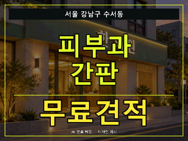 서울 강남구 수서동 피부과 간판 무료견적 안내 썸네일 · AI 연출 배경