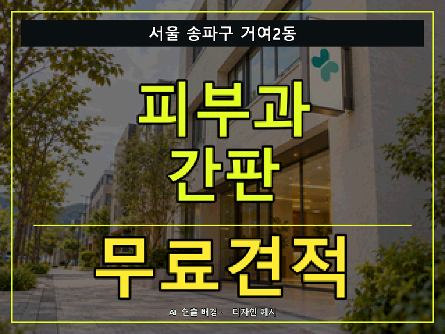 서울 송파구 거여2동 피부과 간판 무료견적 안내 썸네일 · AI 연출 배경