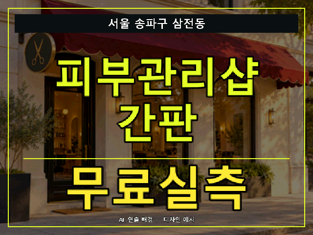 서울 송파구 삼전동 피부관리샵 간판 무료실측 안내 썸네일 · AI 연출 배경