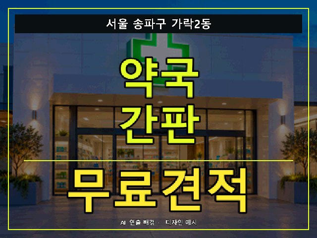 서울 송파구 가락2동 약국 간판 무료견적 안내 썸네일 · AI 연출 배경