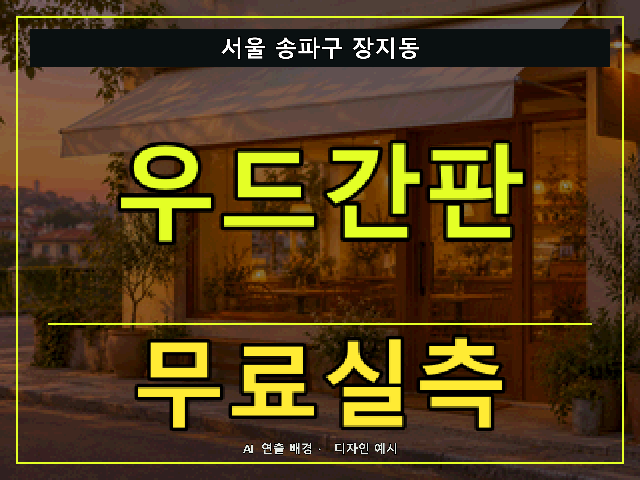 서울 송파구 장지동 우드간판 무료실측 안내 썸네일 · AI 연출 배경