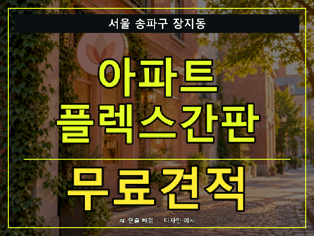 서울 송파구 장지동 아파트 플렉스간판 무료견적 안내 썸네일 · AI 연출 배경