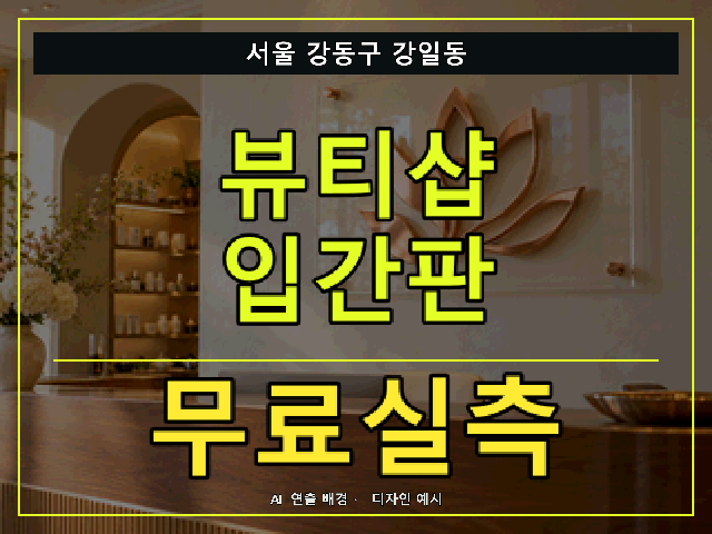서울 강동구 강일동 뷰티샵 입간판 무료실측 안내 썸네일 · AI 연출 배경