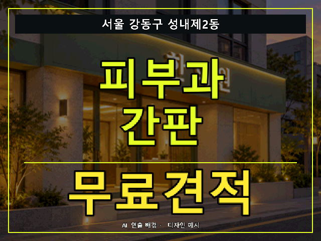 서울 강동구 성내제2동 피부과 간판 무료견적 안내 썸네일 · AI 연출 배경
