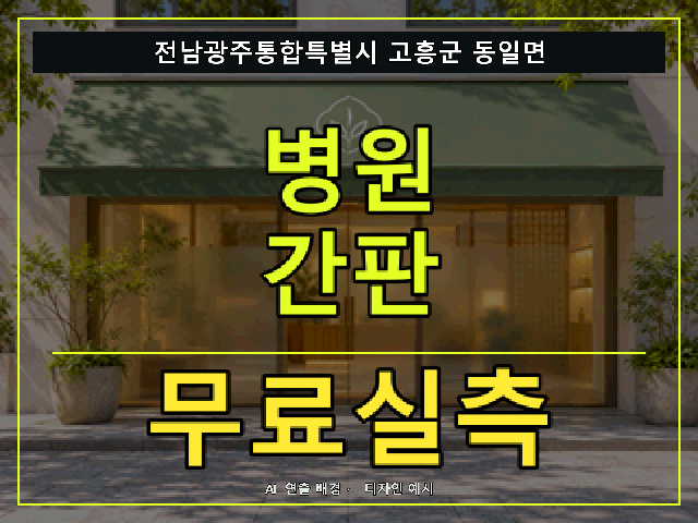 전남광주통합특별시 고흥군 동일면 병원 간판 무료실측 안내 썸네일 · AI 연출 배경