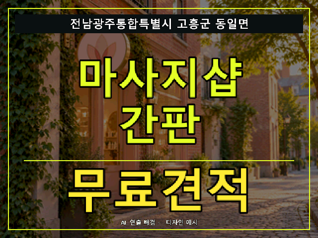 전남광주통합특별시 고흥군 동일면 마사지샵 간판 무료견적 안내 썸네일 · AI 연출 배경