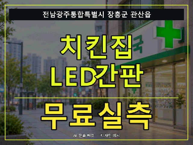 전남광주통합특별시 장흥군 관산읍 치킨집 LED간판 무료실측 안내 썸네일 · AI 연출 배경