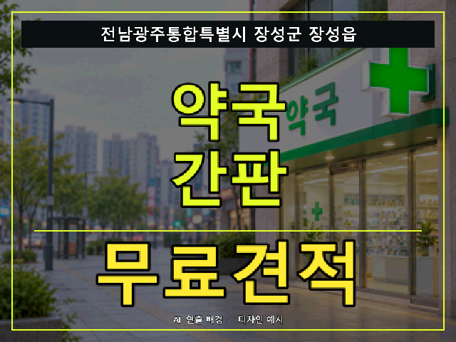 전남광주통합특별시 장성군 장성읍 약국 간판 무료견적 안내 썸네일 · AI 연출 배경