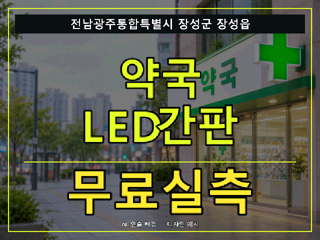 전남광주통합특별시 장성군 장성읍 약국 LED간판 무료실측 안내 썸네일 · AI 연출 배경