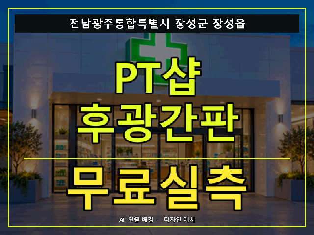 전남광주통합특별시 장성군 장성읍 PT샵 후광간판 무료실측 안내 썸네일 · AI 연출 배경