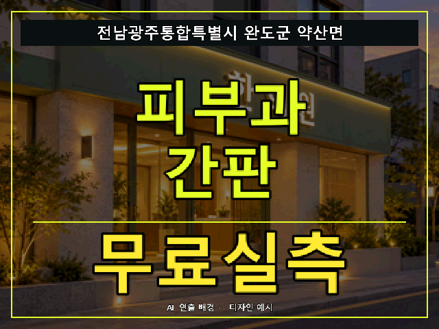 전남광주통합특별시 완도군 약산면 피부과 간판 무료실측 안내 썸네일 · AI 연출 배경