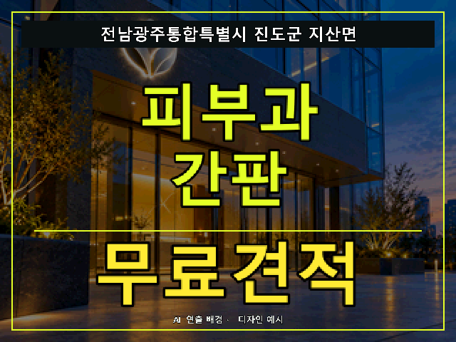 전남광주통합특별시 진도군 지산면 피부과 간판 무료견적 안내 썸네일 · AI 연출 배경