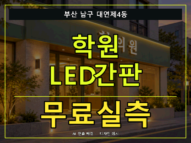 부산 남구 대연제4동 학원 LED간판 무료실측 안내 썸네일 · AI 연출 배경