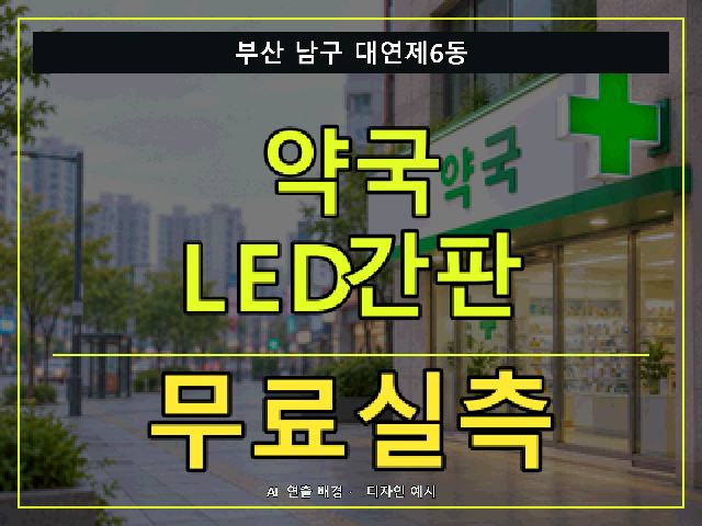 부산 남구 대연제6동 약국 LED간판 무료실측 안내 썸네일 · AI 연출 배경