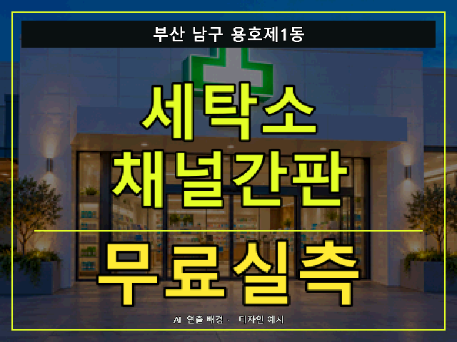 부산 남구 용호제1동 세탁소 채널간판 무료실측 안내 썸네일 · AI 연출 배경