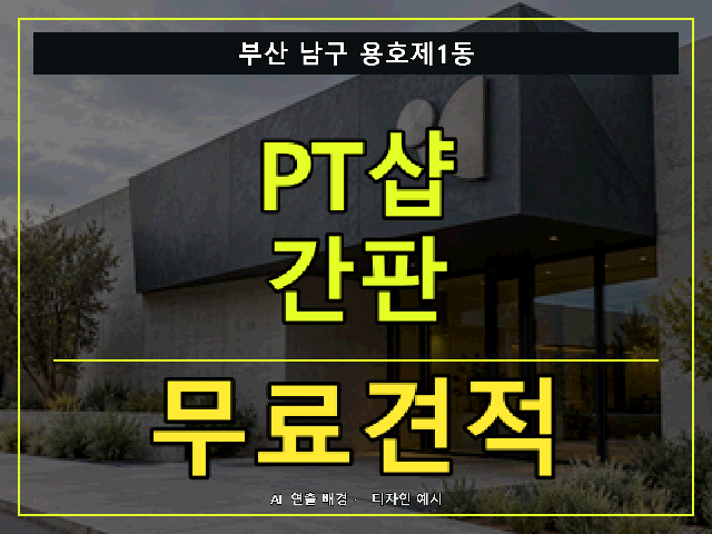 부산 남구 용호제1동 PT샵 간판 무료견적 안내 썸네일 · AI 연출 배경