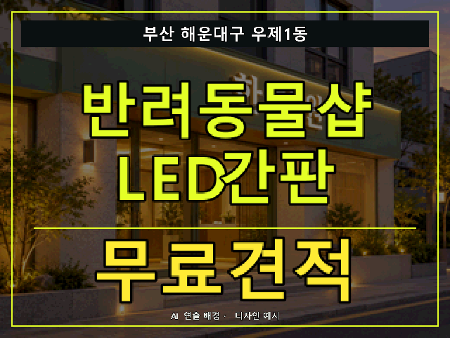 부산 해운대구 우제1동 반려동물샵 LED간판 무료견적 안내 썸네일 · AI 연출 배경
