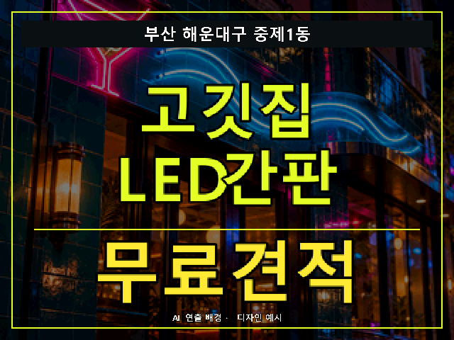 부산 해운대구 중제1동 고깃집 LED간판 무료견적 안내 썸네일 · AI 연출 배경