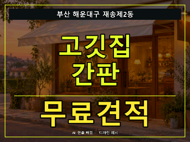 부산 해운대구 재송제2동 고깃집 간판 무료견적 안내 썸네일 · AI 연출 배경