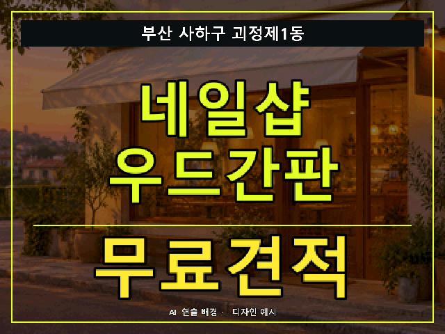 부산 사하구 괴정제1동 네일샵 우드간판 무료견적 안내 썸네일 · AI 연출 배경
