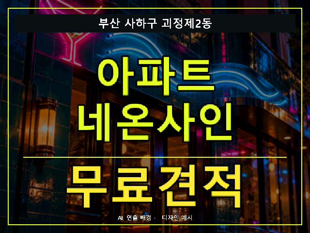부산 사하구 괴정제2동 아파트 네온사인 무료견적 안내 썸네일 · AI 연출 배경