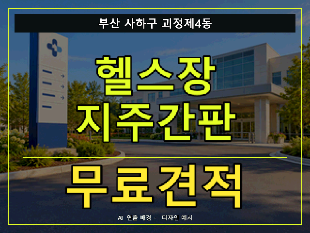 부산 사하구 괴정제4동 헬스장 지주간판 무료견적 안내 썸네일 · AI 연출 배경