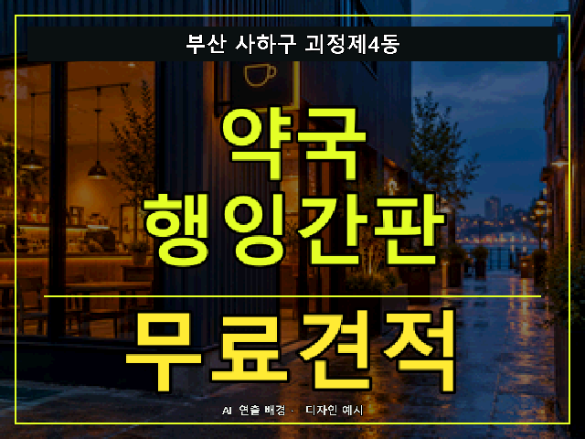 부산 사하구 괴정제4동 약국 행잉간판 무료견적 안내 썸네일 · AI 연출 배경