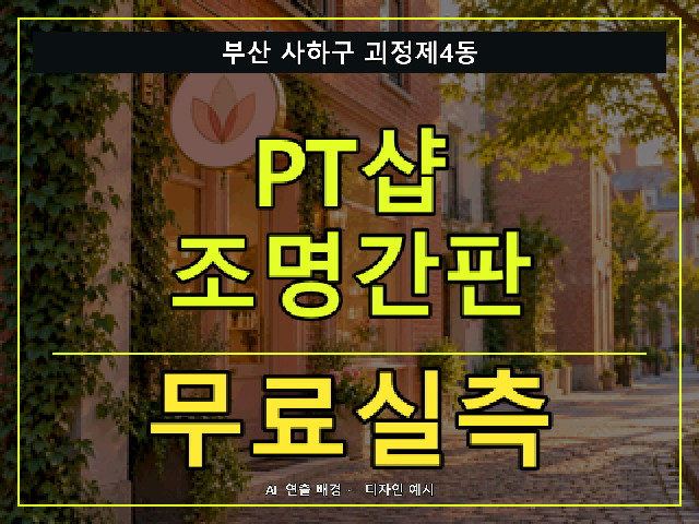 부산 사하구 괴정제4동 PT샵 조명간판 무료실측 안내 썸네일 · AI 연출 배경