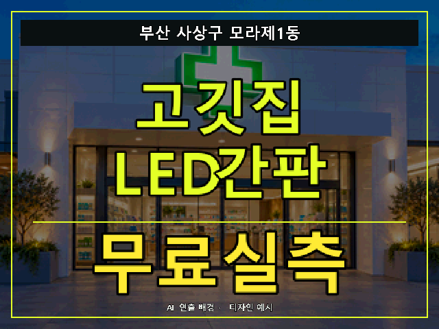부산 사상구 모라제1동 고깃집 LED간판 무료실측 안내 썸네일 · AI 연출 배경