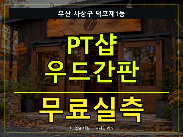 부산 사상구 덕포제1동 PT샵 우드간판 무료실측 안내 썸네일 · AI 연출 배경