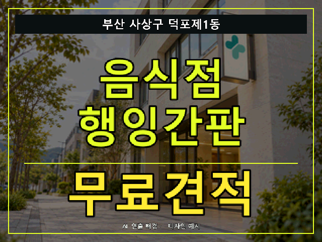 부산 사상구 덕포제1동 음식점 행잉간판 무료견적 안내 썸네일 · AI 연출 배경