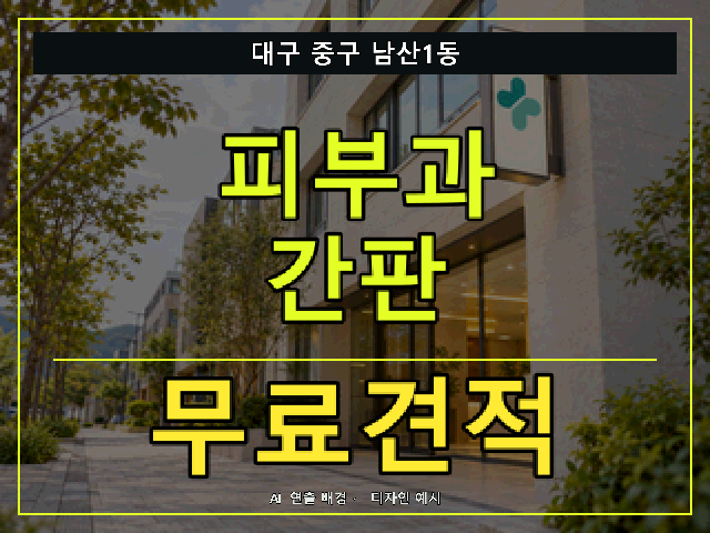 대구 중구 남산1동 피부과 간판 무료견적 안내 썸네일 · AI 연출 배경
