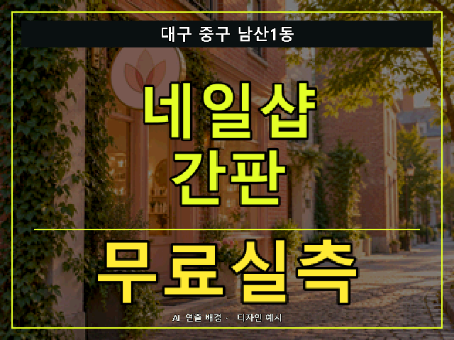 대구 중구 남산1동 네일샵 간판 무료실측 안내 썸네일 · AI 연출 배경