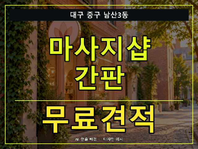대구 중구 남산3동 마사지샵 간판 무료견적 안내 썸네일 · AI 연출 배경