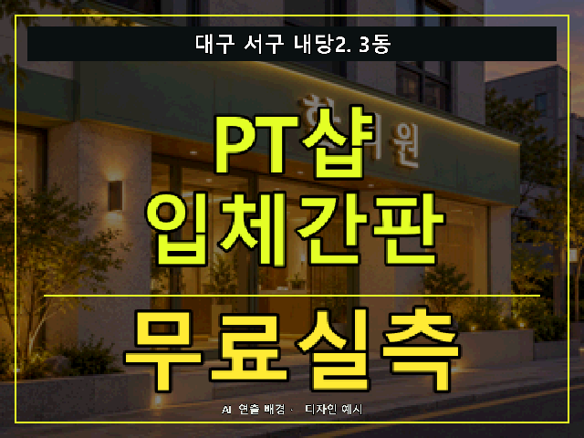 대구 서구 내당2.3동 PT샵 입체간판 무료실측 안내 썸네일 · AI 연출 배경
