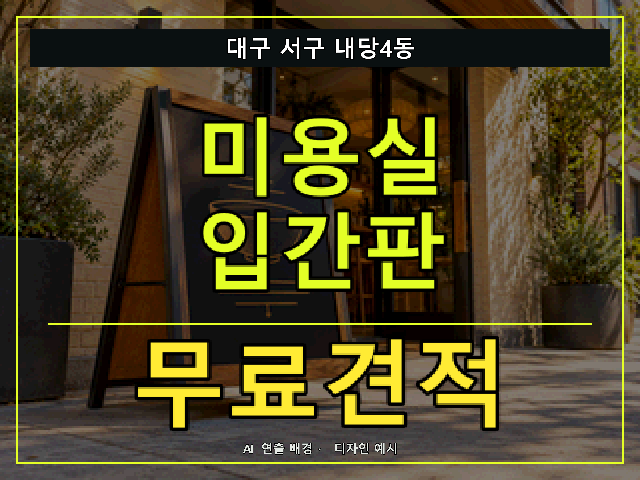 대구 서구 내당4동 미용실 입간판 무료견적 안내 썸네일 · AI 연출 배경