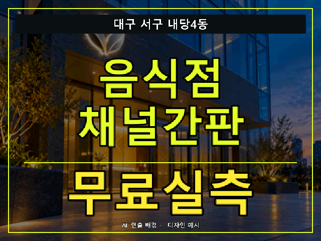 대구 서구 내당4동 음식점 채널간판 무료실측 안내 썸네일 · AI 연출 배경