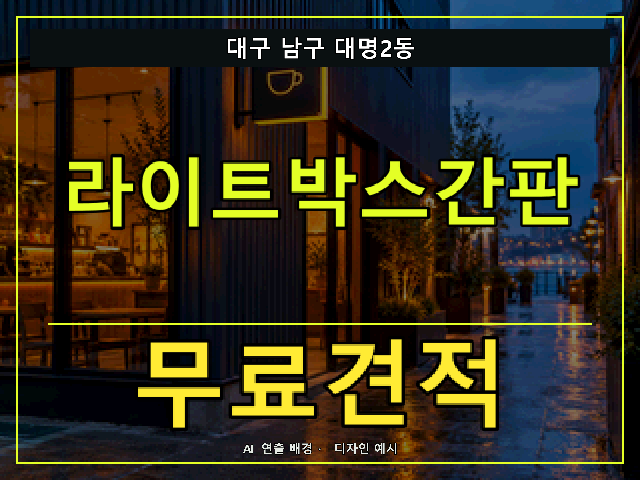 대구 남구 대명2동 라이트박스간판 무료견적 안내 썸네일 · AI 연출 배경