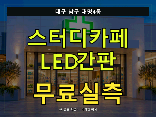 대구 남구 대명4동 스터디카페 LED간판 무료실측 안내 썸네일 · AI 연출 배경