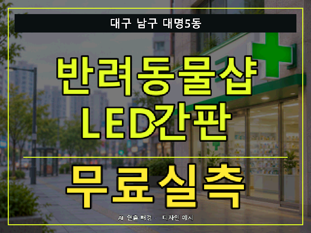 대구 남구 대명5동 반려동물샵 LED간판 무료실측 안내 썸네일 · AI 연출 배경