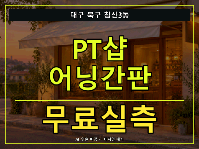 대구 북구 침산3동 PT샵 어닝간판 무료실측 안내 썸네일 · AI 연출 배경