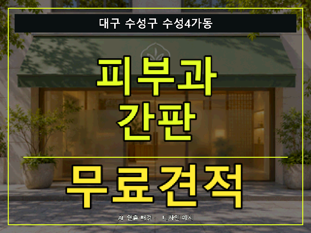 대구 수성구 수성4가동 피부과 간판 무료견적 안내 썸네일 · AI 연출 배경
