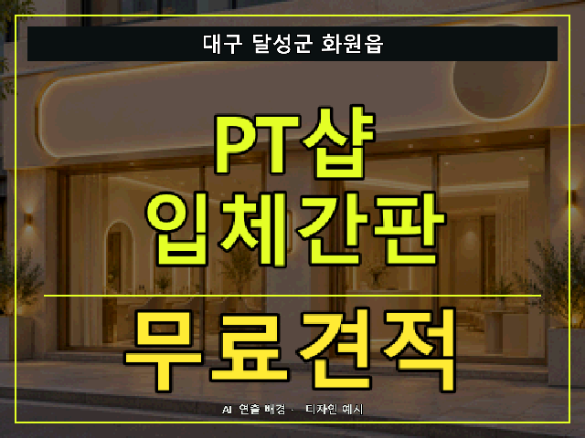 대구 달성군 화원읍 PT샵 입체간판 무료견적 안내 썸네일 · AI 연출 배경