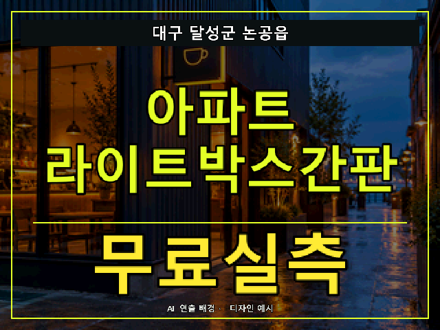 대구 달성군 논공읍 아파트 라이트박스간판 무료실측 안내 썸네일 · AI 연출 배경